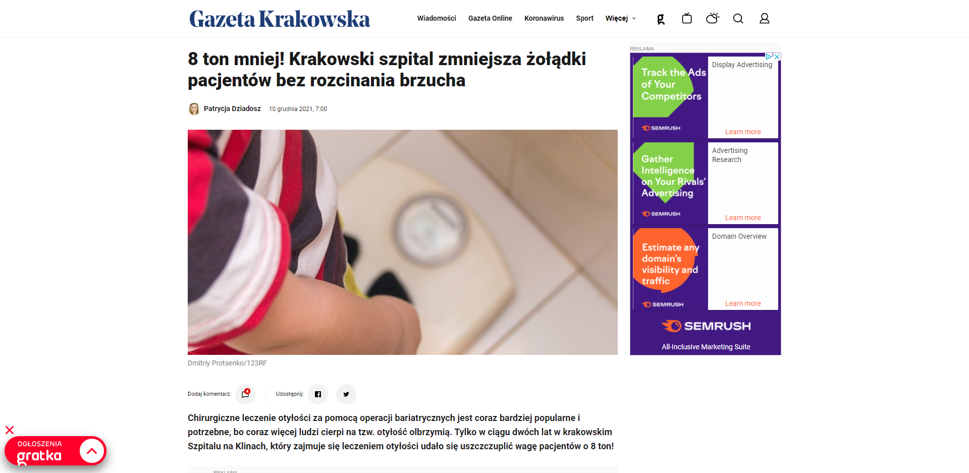 ton mniej krakowski szpital zmniejsza zoladki pacjentow bez rozcinania brzucha