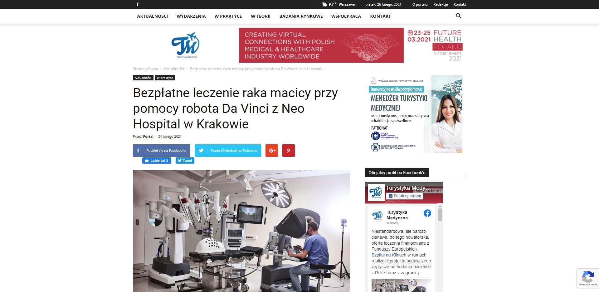 bezplatne leczenie raka macicy przy pomocy robota da vinci z neo hospital w krakowie