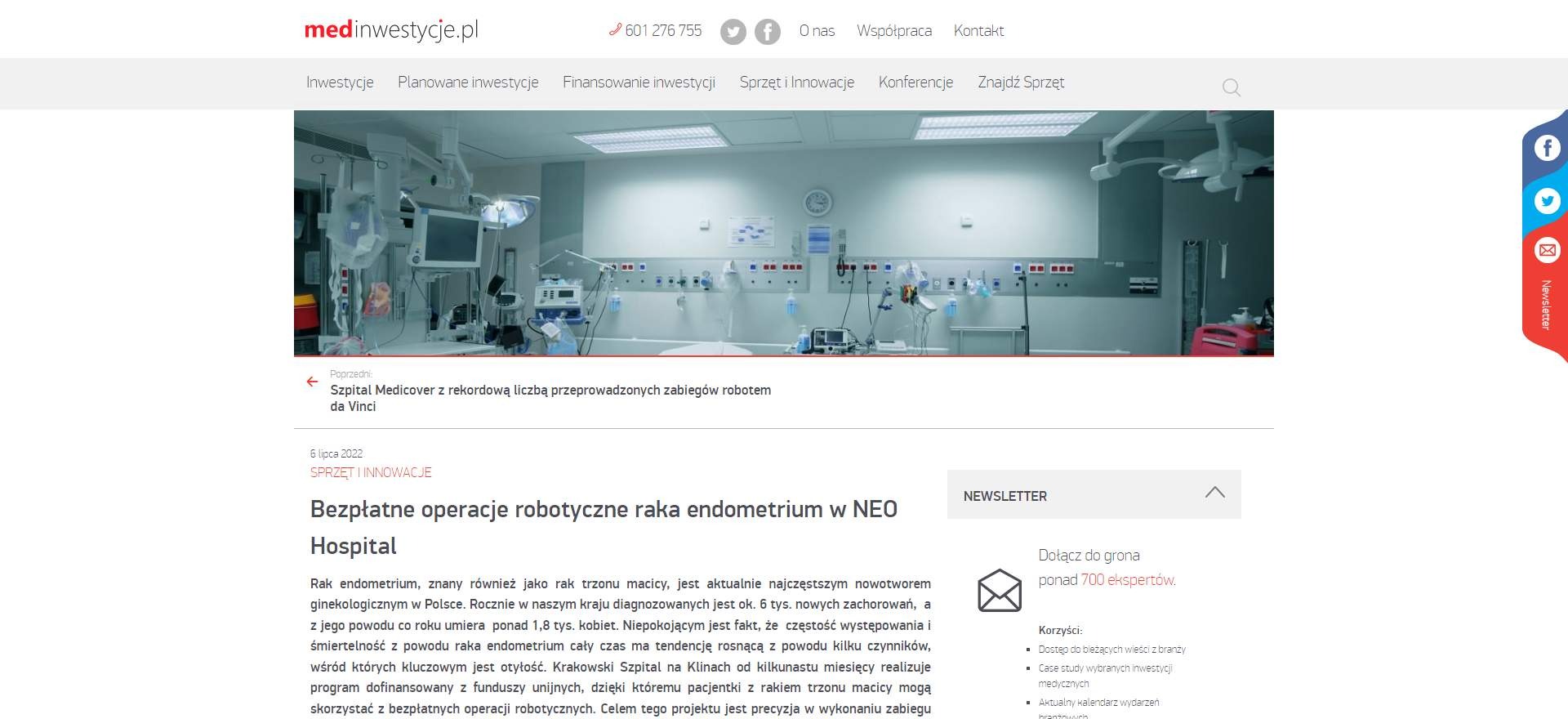 bezplatne operacje robotyczne raka endometrium w neo hospital