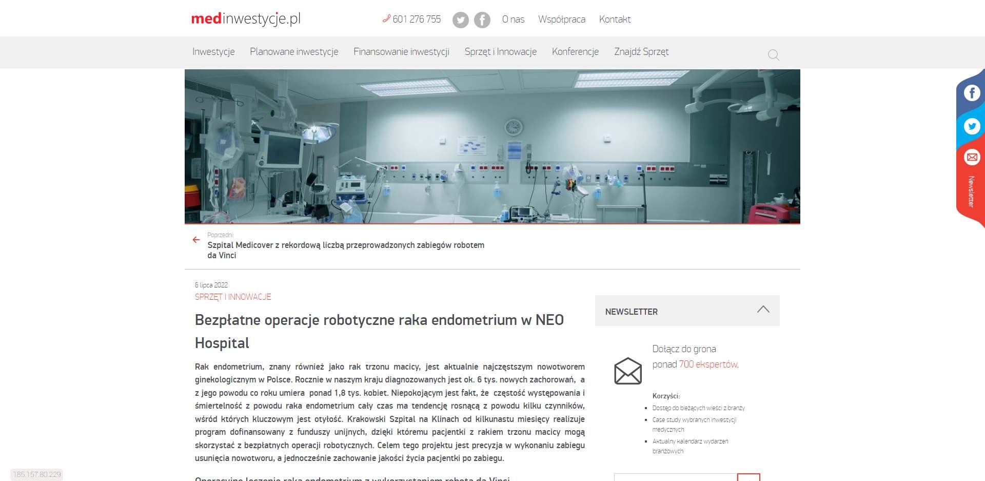 bezplatne operacje robotyczne raka endometrium w neo hospital