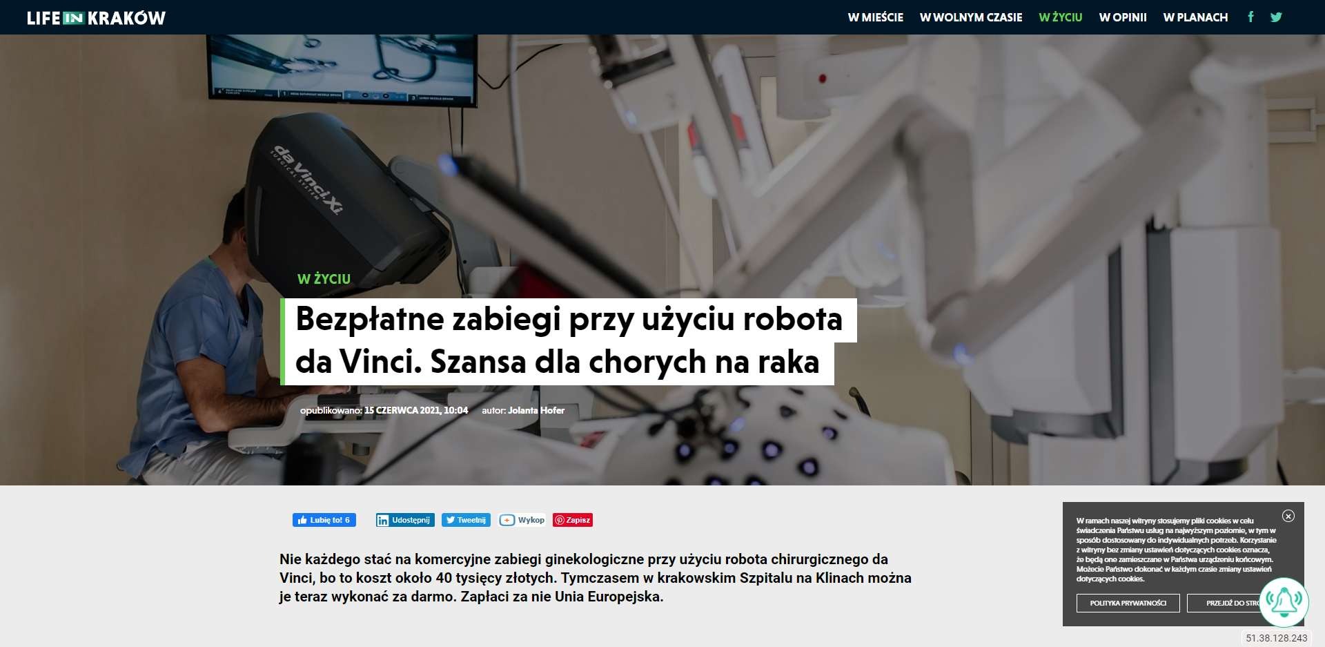 bezplatne zabiegi przy uzyciu robota da vinci szansa dla chorych na raka