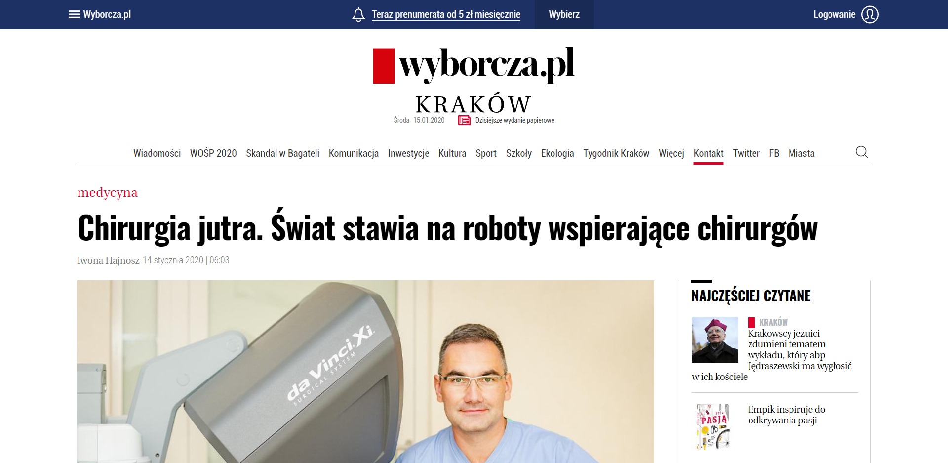 Chirurgia jutra. Świat stawia na roboty wspierające chirurgów