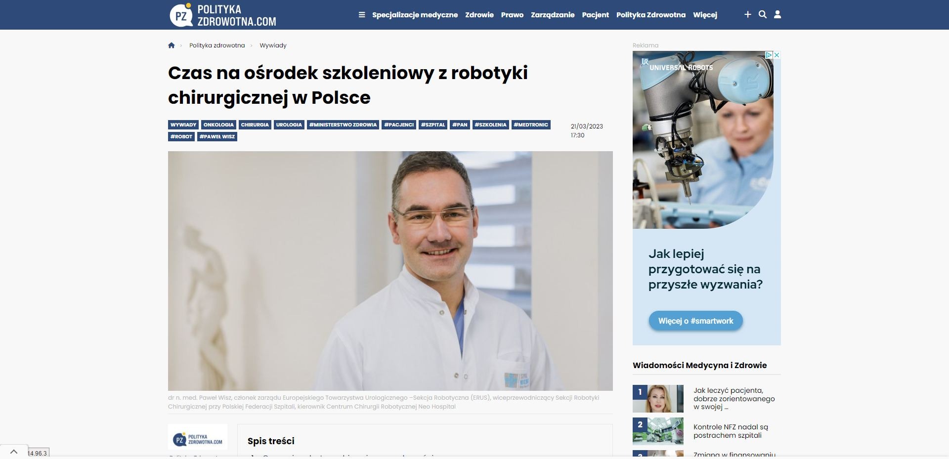 czas na osrodek szkoleniowy z robotyki chirurgicznej w polsce