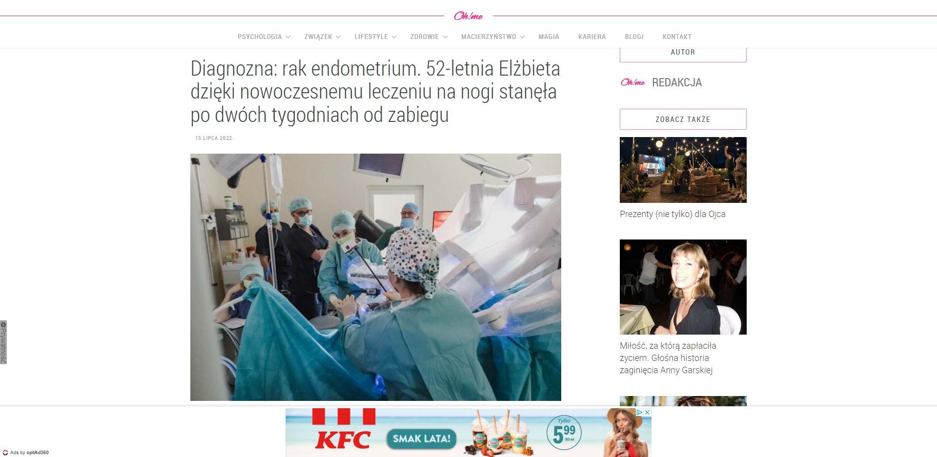 diagnozna rak endometrium letnia elzbieta dzieki nowoczesnemu leczeniu na nogi stanela po dwoch tygodniach od zabiegu