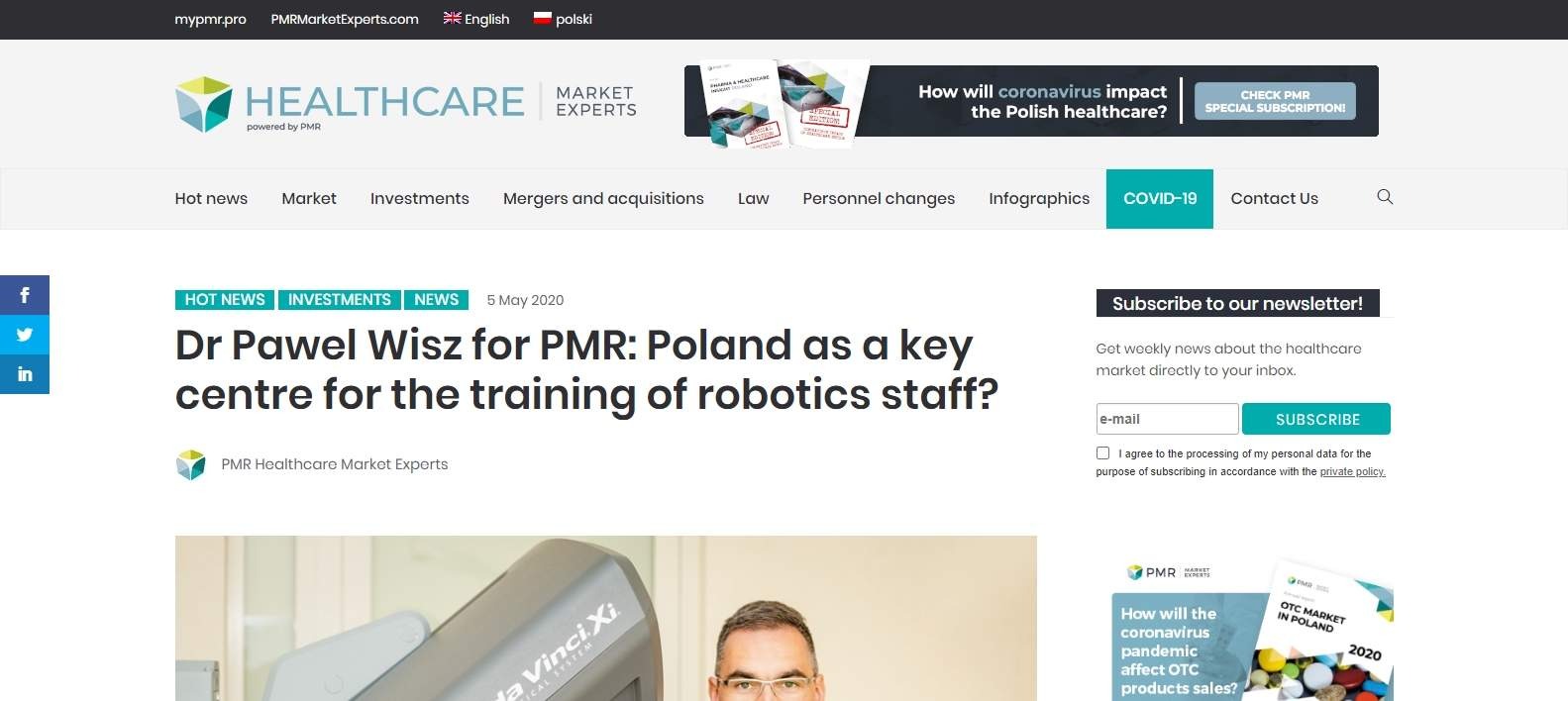 dr pawel wisz for pmr poland as a key centre for the training of robotics staff