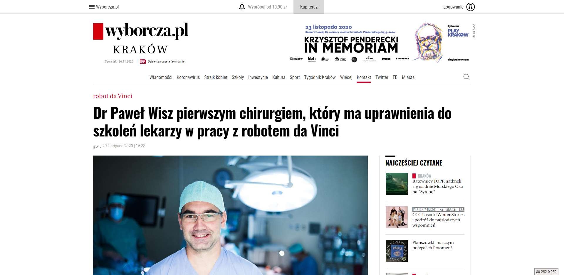 dr pawel wisz pierwszym chirurgiem ktory ma uprawnienia do szkolen lekarzy w pracy z robotem da vinci