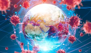 Ncov spreading concept, Earth and virus models