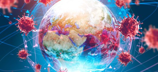 Ncov spreading concept, Earth and virus models