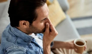 closeup-man-with-flu-virus-drinking-tea-home