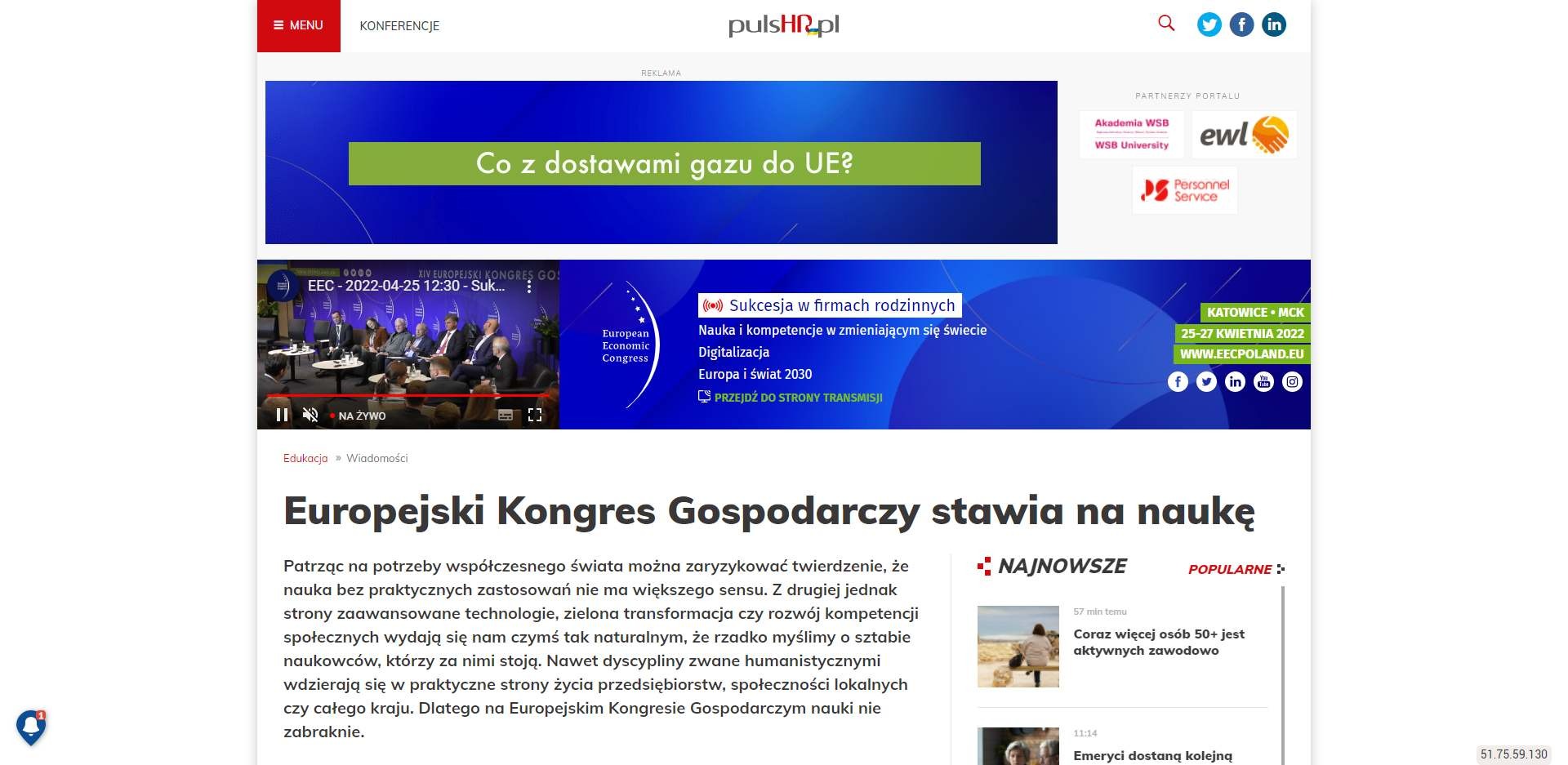 europejski kongres gospodarczy stawia na nauke