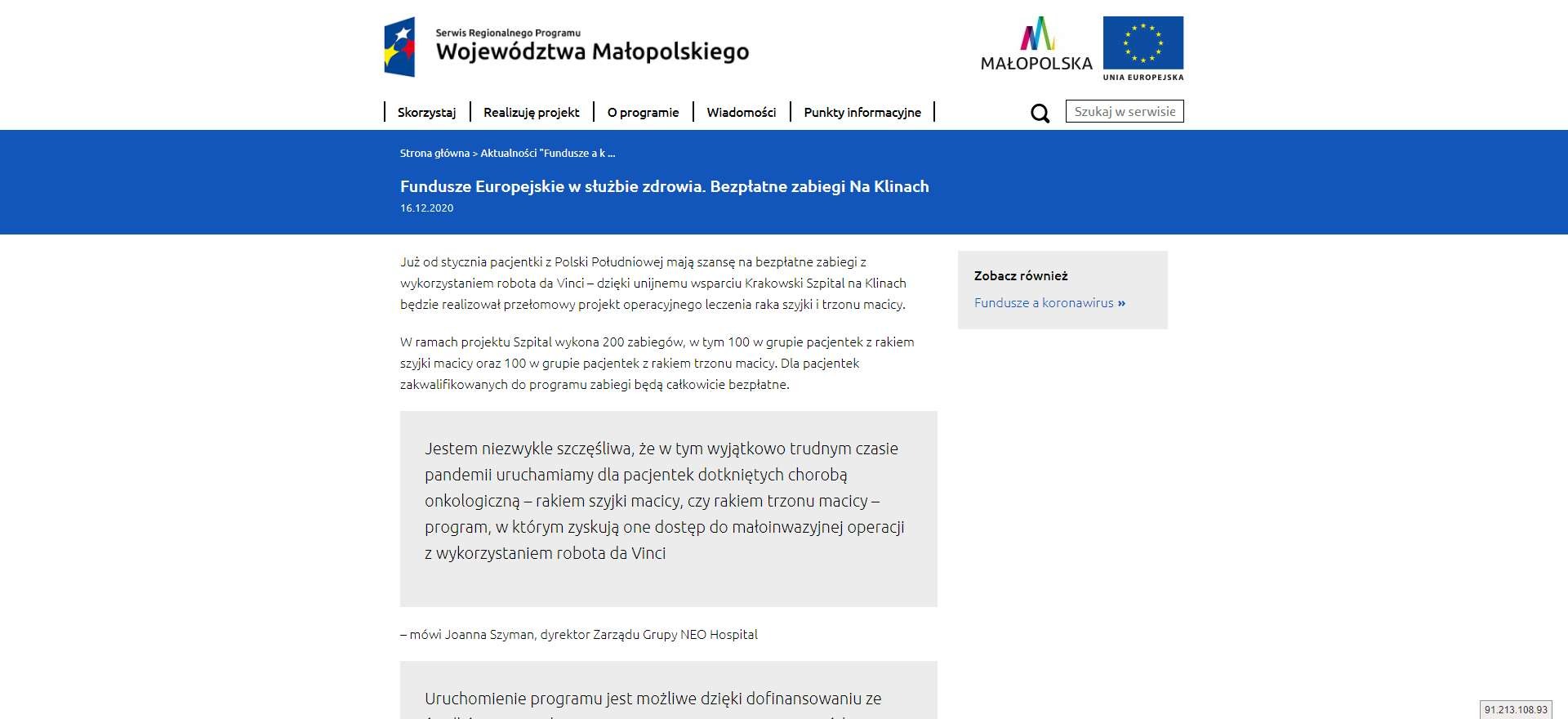 fundusze europejskie w sluzbie zdrowia bezplatne zabiegi na klinach