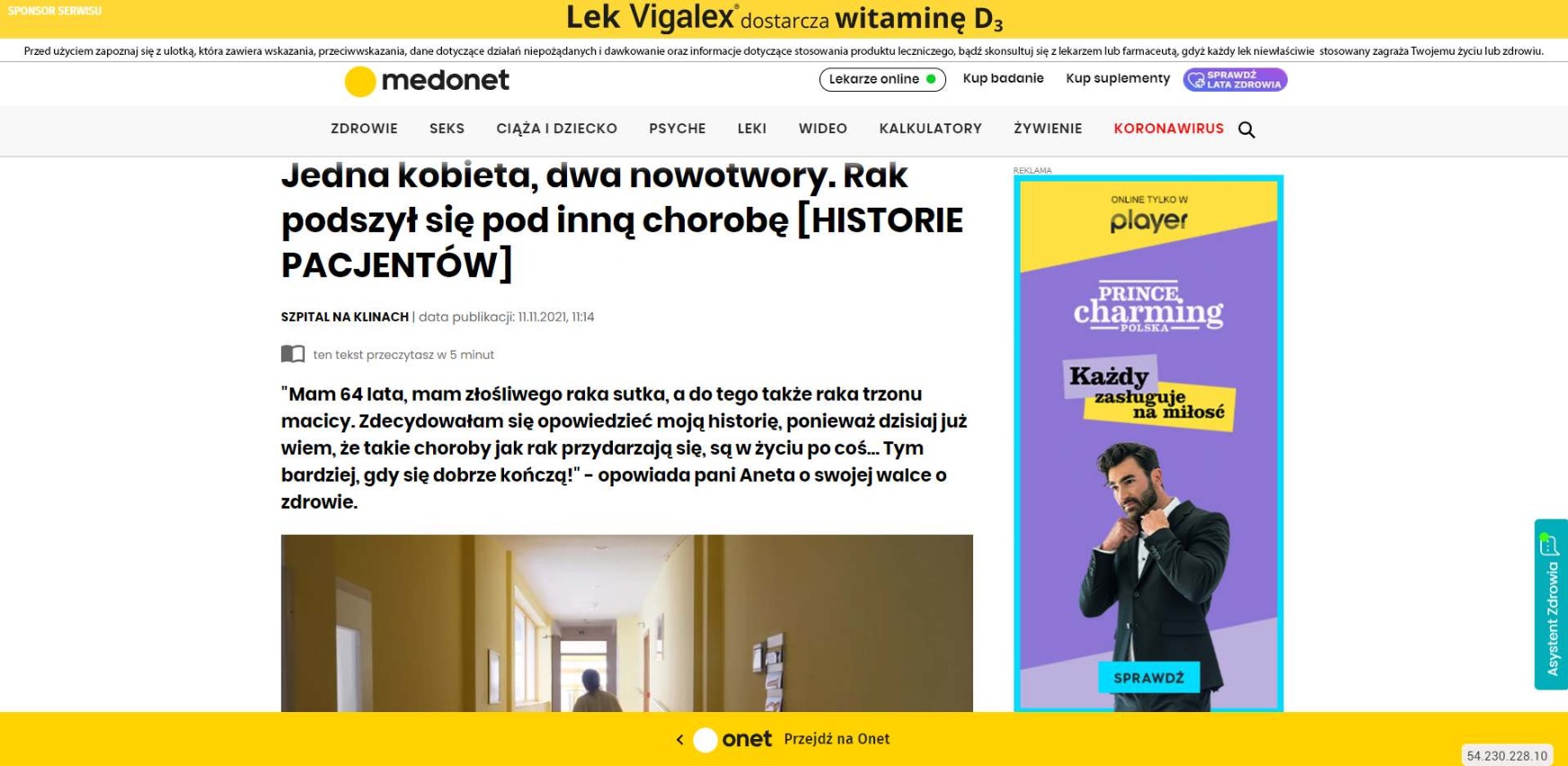 jedna kobieta dwa nowotwory rak podszyl sie pod inna chorobe