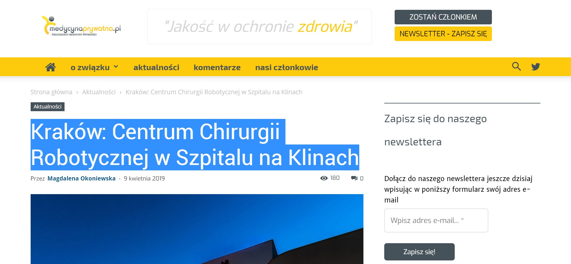 Kraków: Centrum Chirurgii Robotycznej w Szpitalu na Klinach