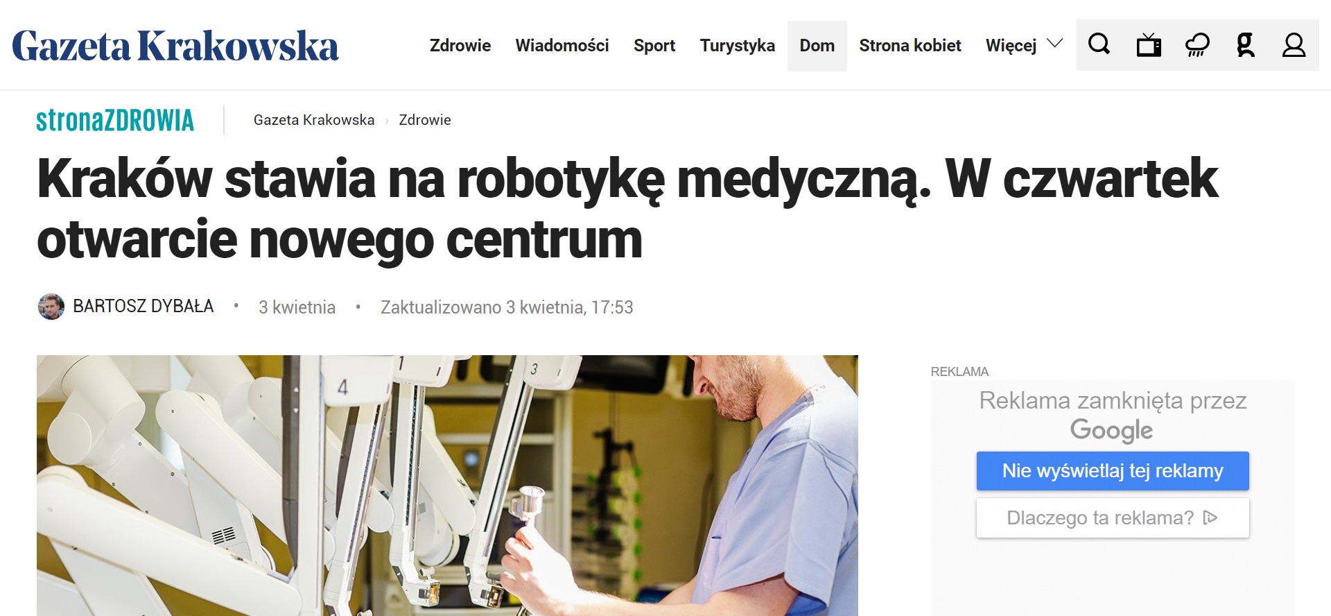 Kraków stawia na robotykę medyczną. W czwartek otwarcie nowego centrum