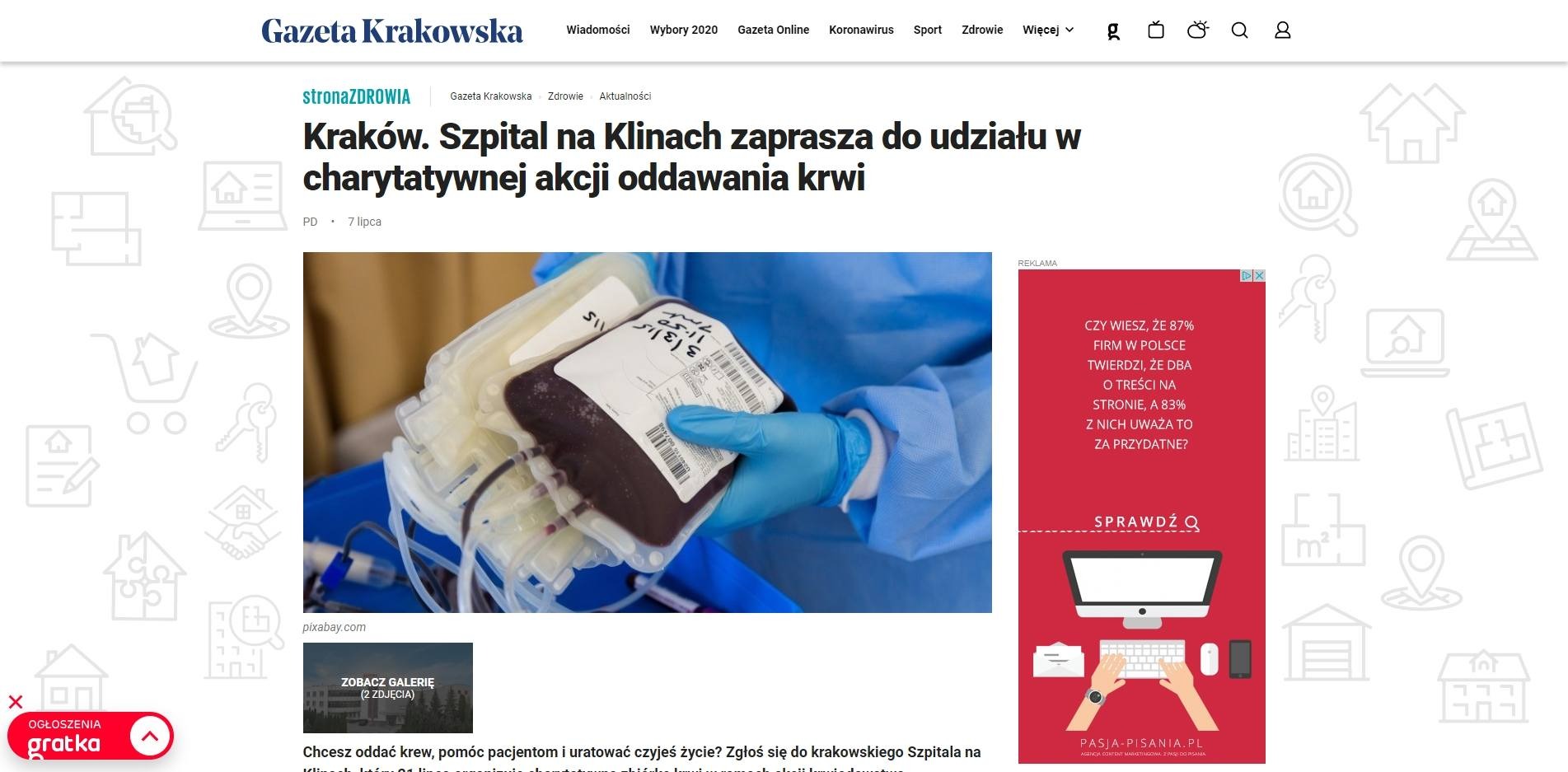 krakow szpital na klinach zaprasza do udzialu w charytatywnej akcji oddawania krwi
