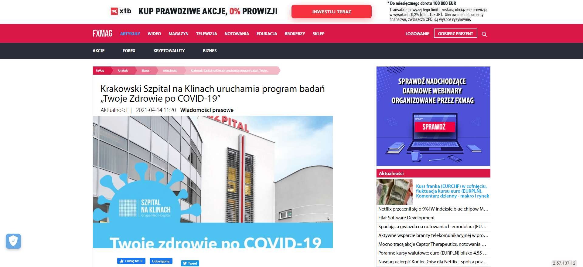 krakowski szpital na klinach uruchamia program badan twoje zdrowie po covid