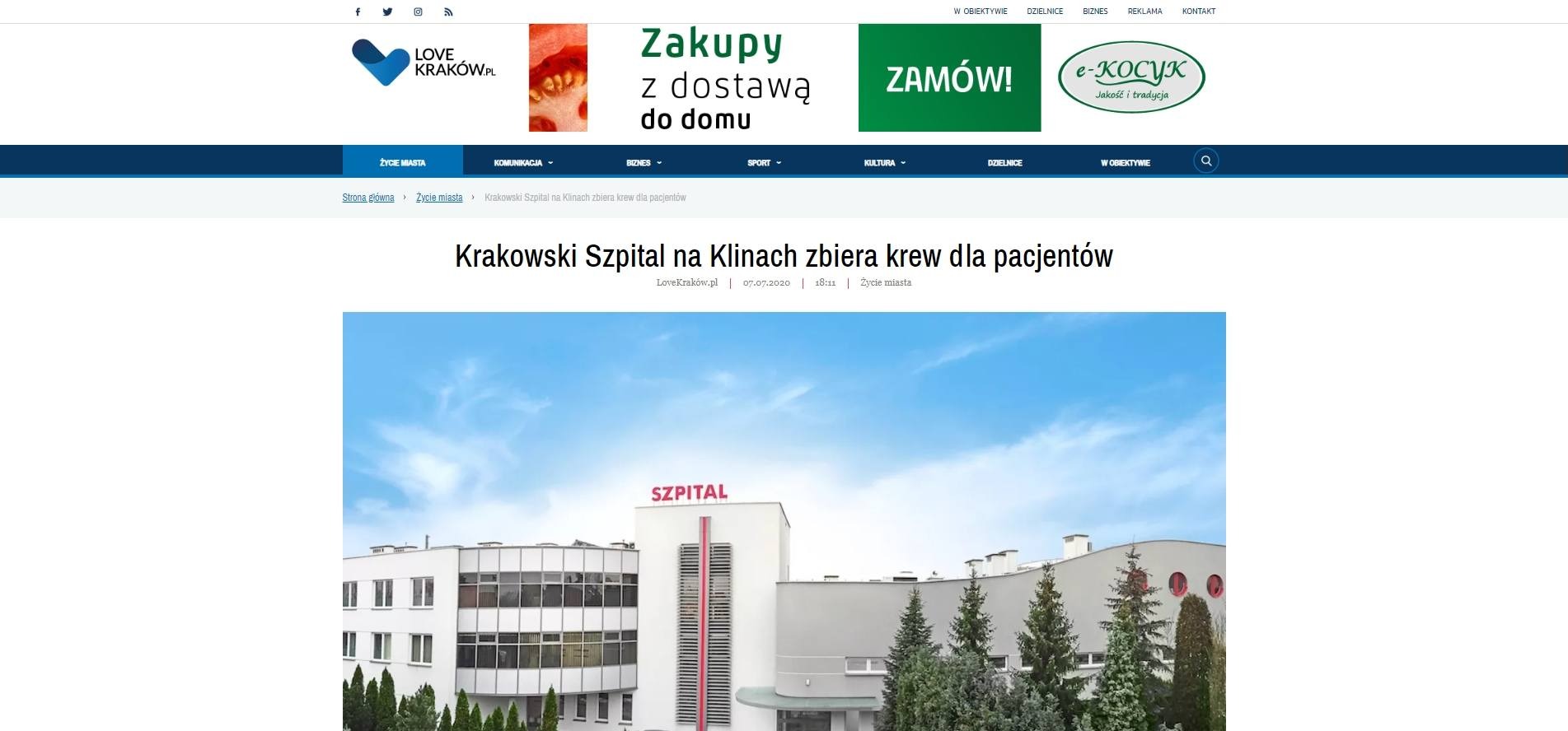 krakowski szpital na klinach zbiera krew dla pacjentow