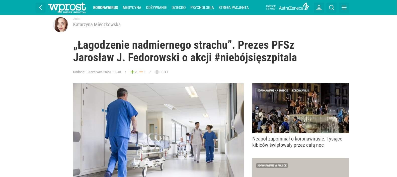 „Łagodzenie nadmiernego strachu”. Prezes PFSz Jarosław J. Fedorowski o akcji #niebójsięszpitala