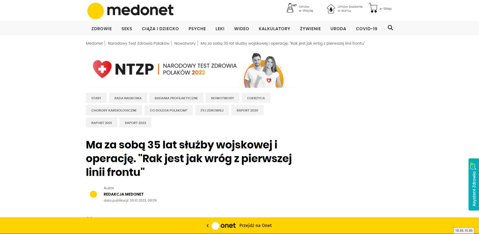 ma za soba lat sluzby wojskowej i operacje rak jest jak wrog z pierwszej linii frontu