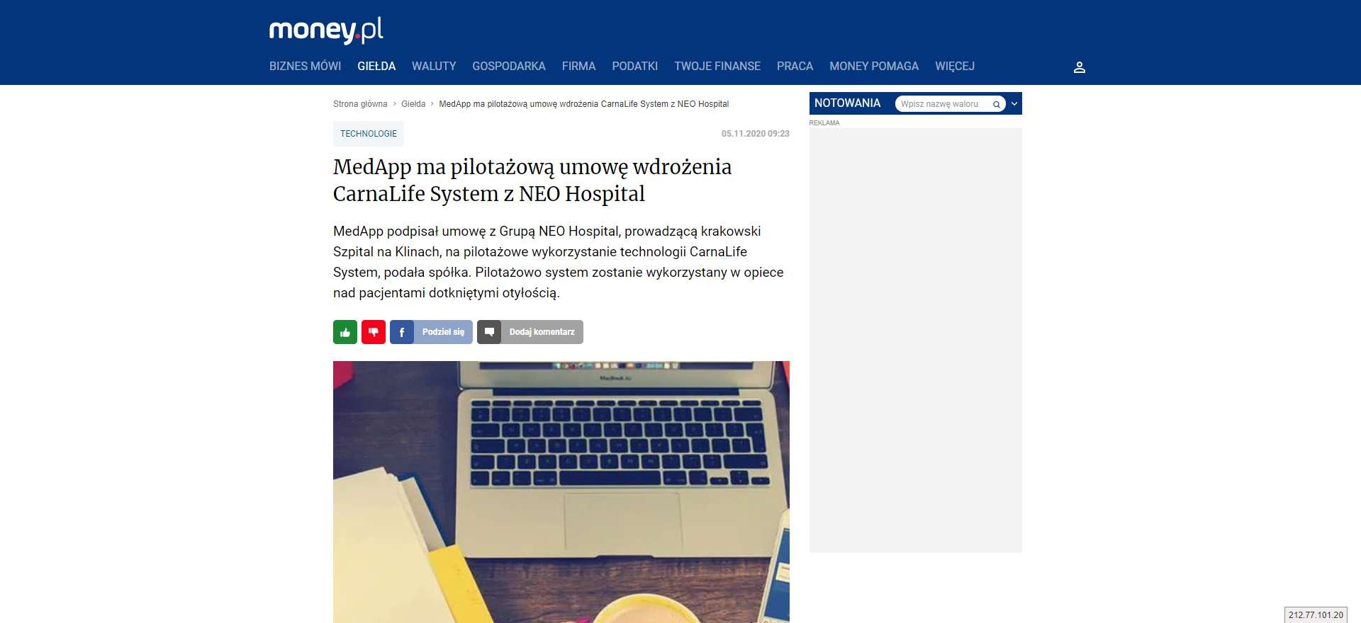 medapp ma pilotazowa umowe wdrozenia carnalife system z neo hospital