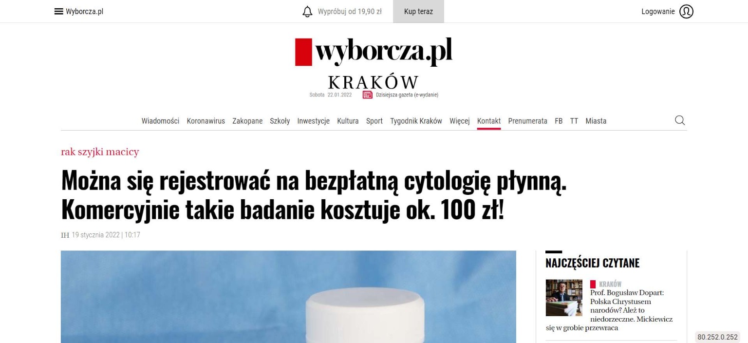 mozna sie rejestrowac na bezplatna cytologie plynna komercyjnie takie badanie kosztuje ok zl
