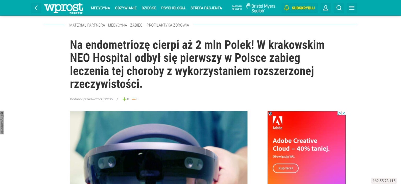 na endometrioze cierpi az mln polek w krakowskim neo hospital odbyl sie pierwszy w polsce zabieg leczenia tej choroby z wykorzystaniem rozszerzonej rzeczywistosci