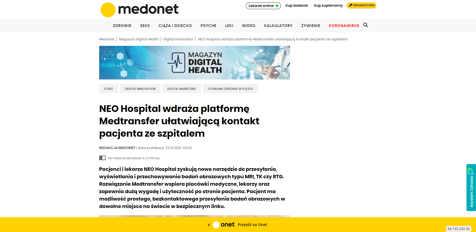 neo hospital wdraza platforme medtransfer ulatwiajaca kontakt pacjenta ze szpitalem