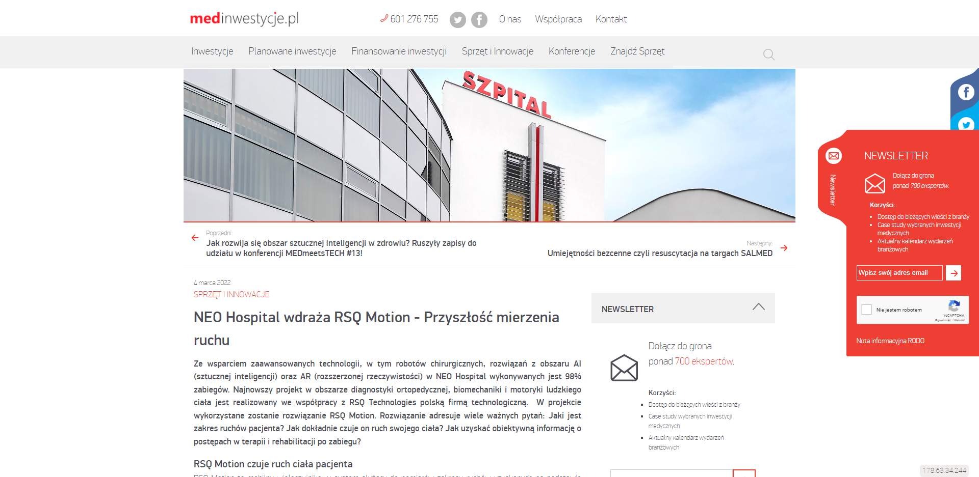 neo hospital wdraza rsq motion przyszlosc mierzenia ruchu