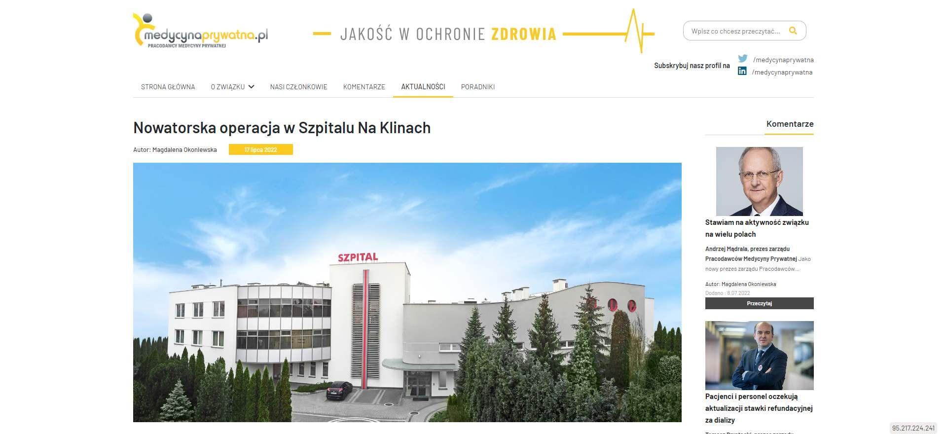 nowatorska operacja w szpitalu na klinach