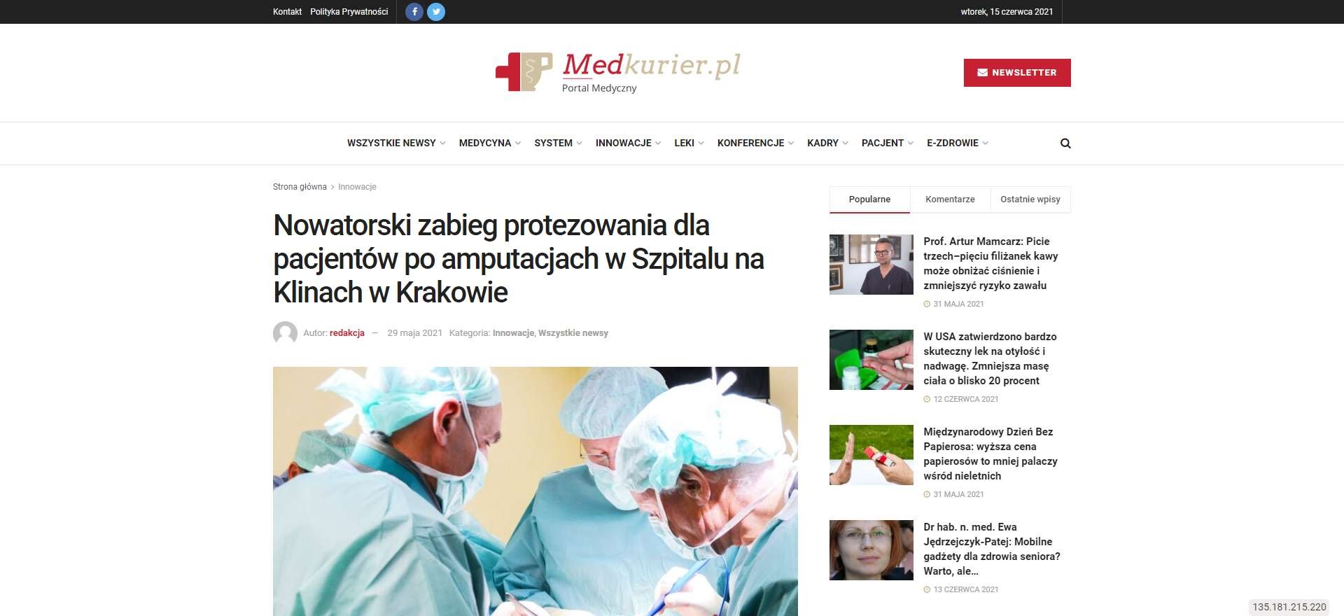 nowatorski zabieg protezowania dla pacjentow po amputacjach w szpitalu na klinach w krakowie