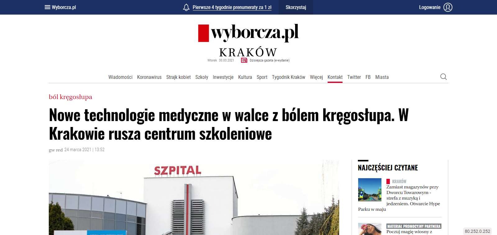 nowe technologie medyczne w walce z bolem kregoslupa w krakowie rusza centrum szkoleniowe
