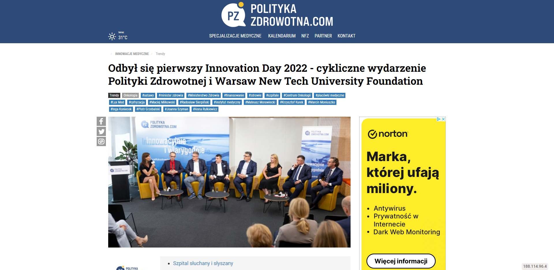 odbyl sie pierwszy innovation day cykliczne wydarzenie polityki zdrowotnej i warsaw new tech university foundation
