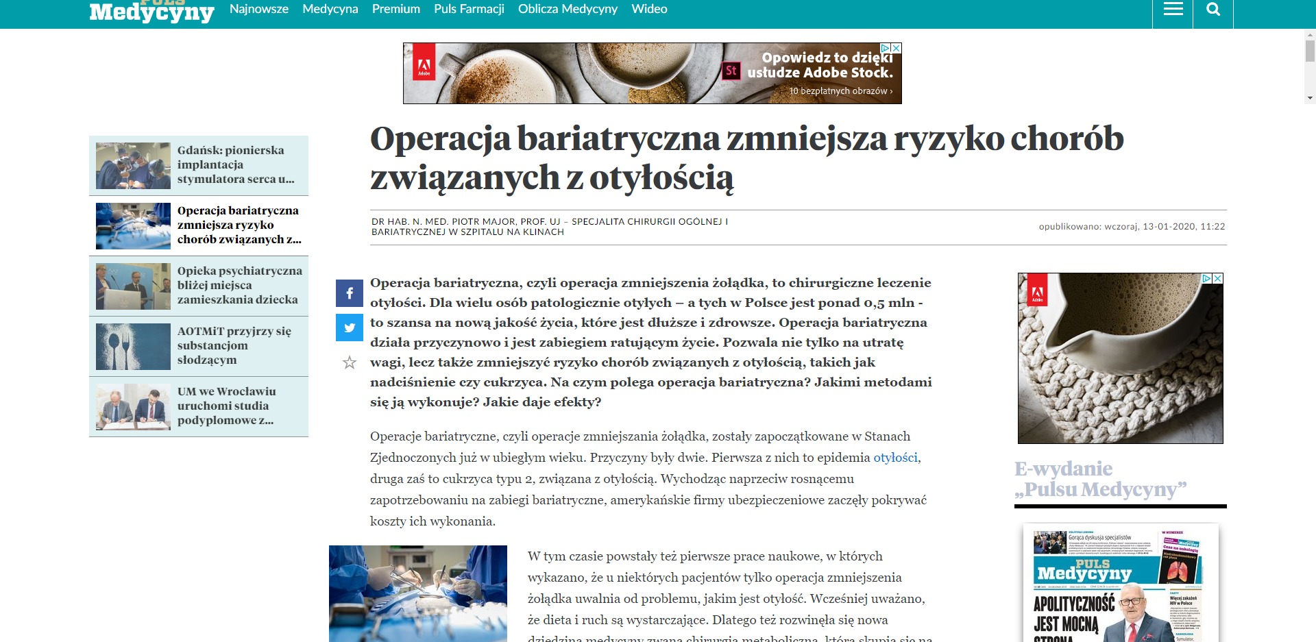 Operacja bariatryczna zmniejsza ryzyko chorób związanych z otyłością