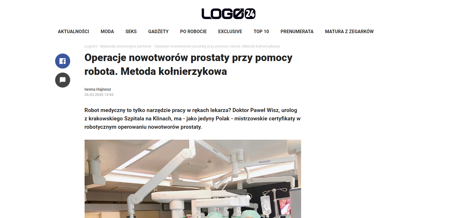 Operacje nowotworów prostaty przy pomocy robota. Metoda kołnierzykowa