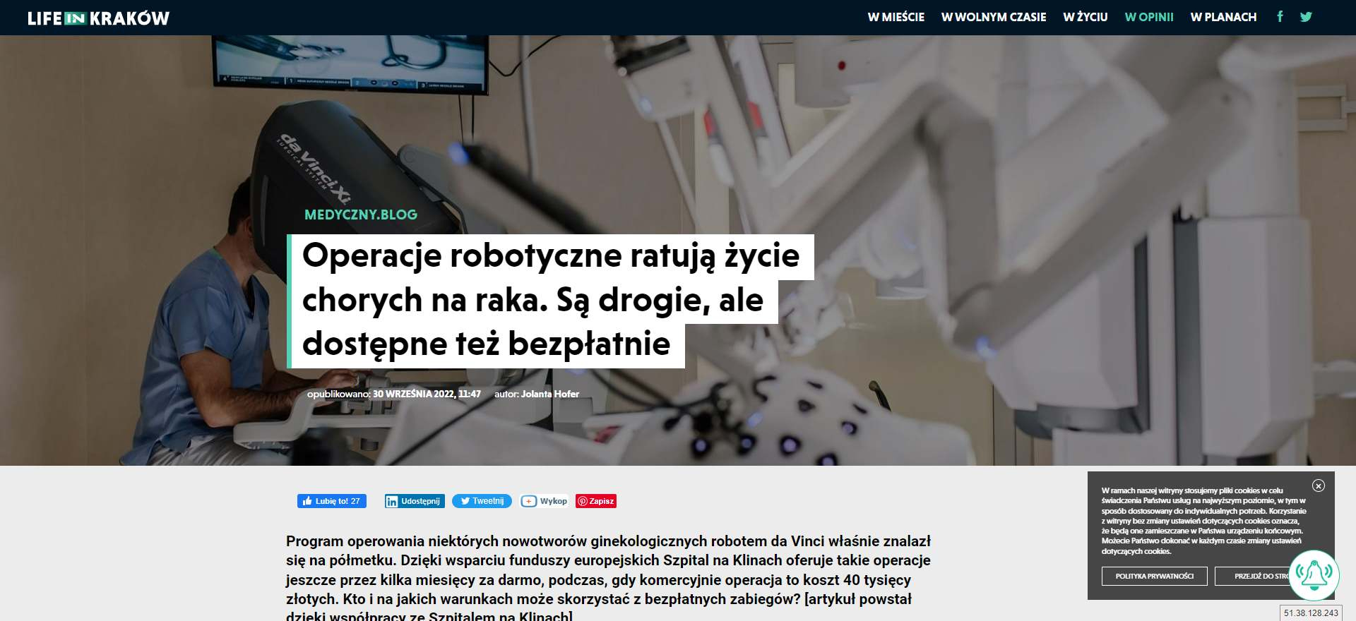 operacje robotyczne ratuja zycie chorych na raka sa drogie ale dostepne tez bezplatnie