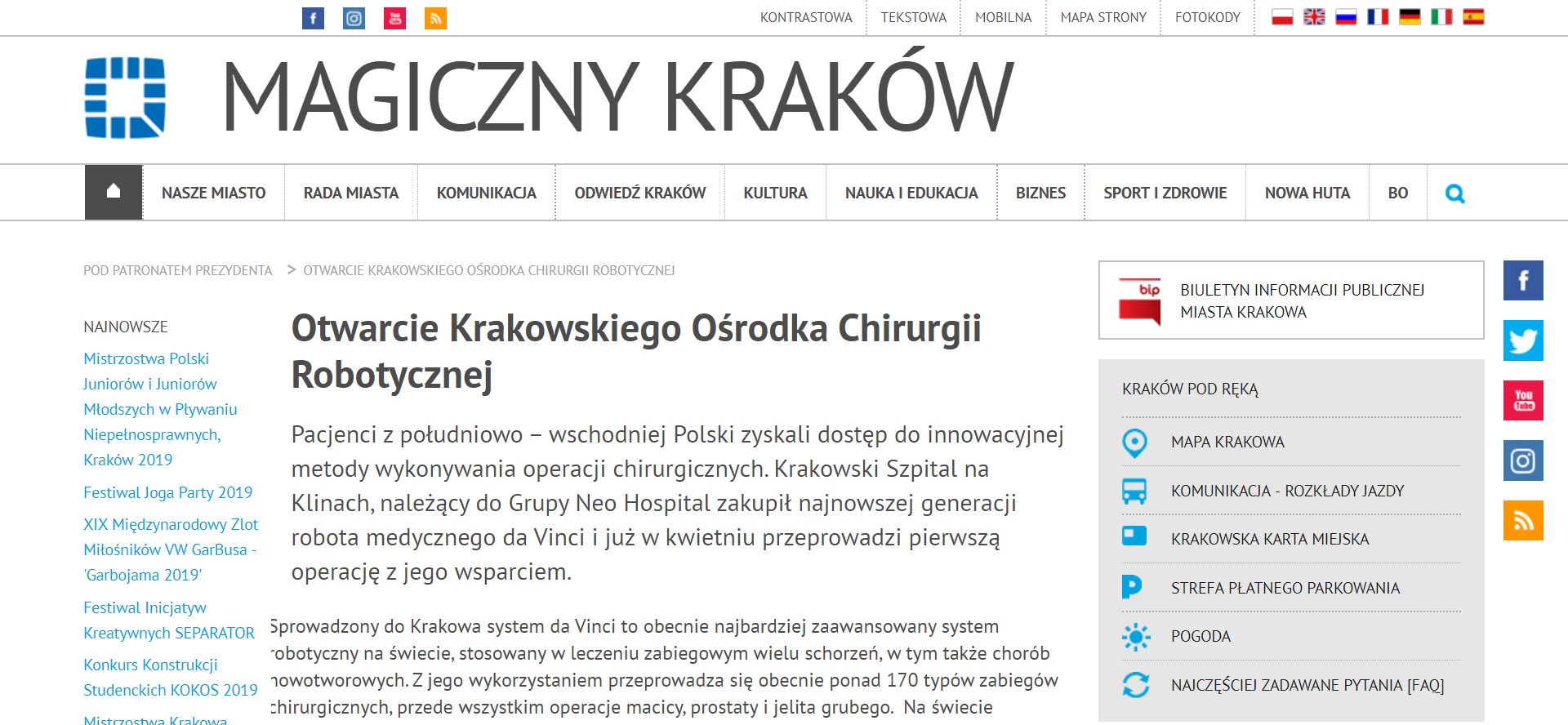 Otwarcie Krakowskiego Ośrodka Chirurgii Robotycznej