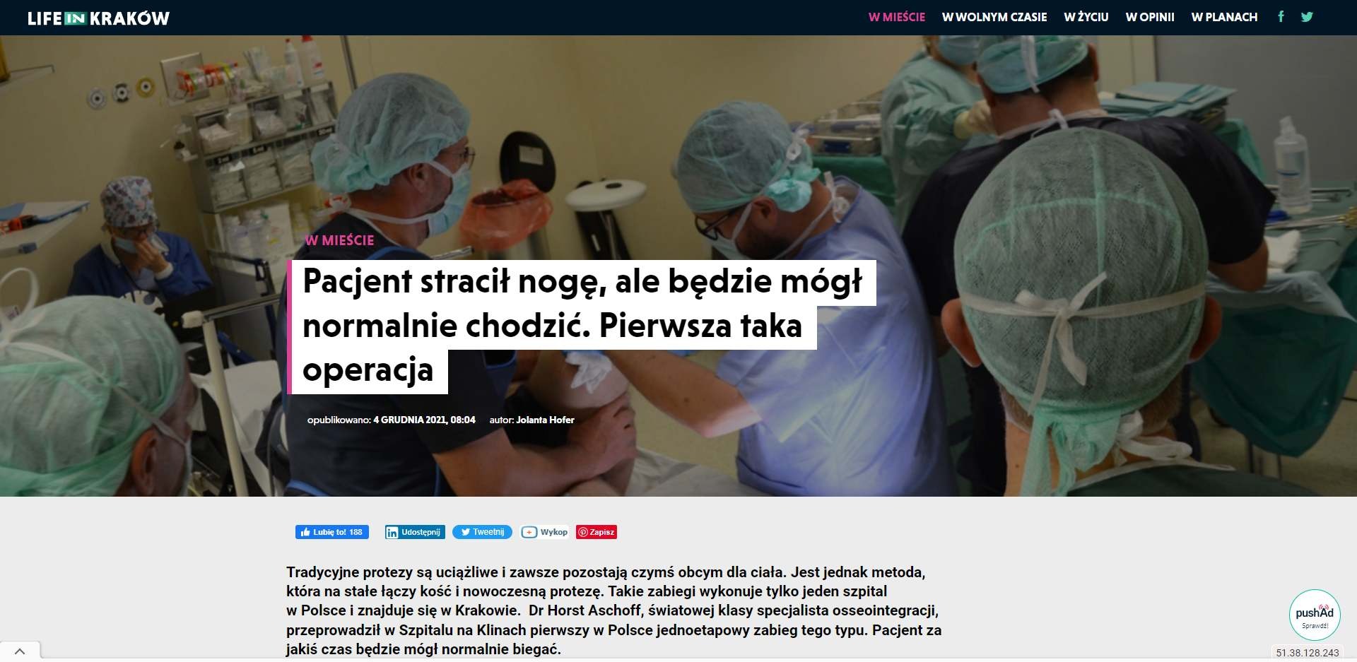 pacjent stracil noge ale bedzie mogl normalnie chodzic pierwsza taka operacja
