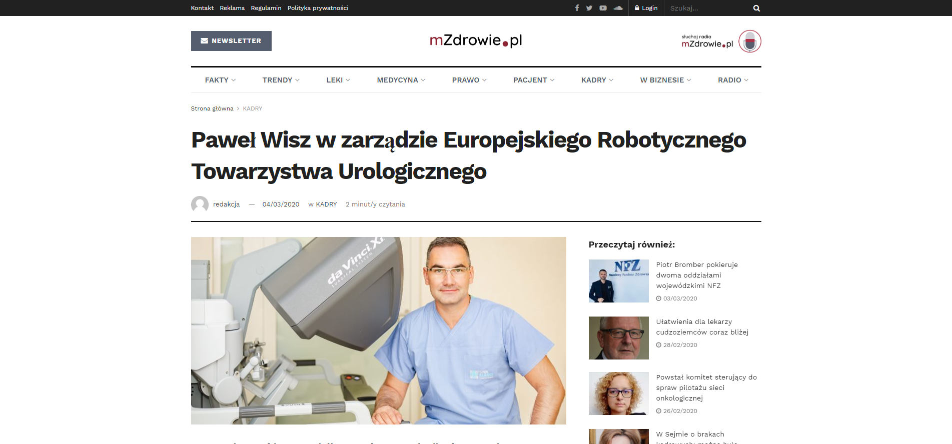 Paweł Wisz w zarządzie Europejskiego Robotycznego Towarzystwa Urologicznego