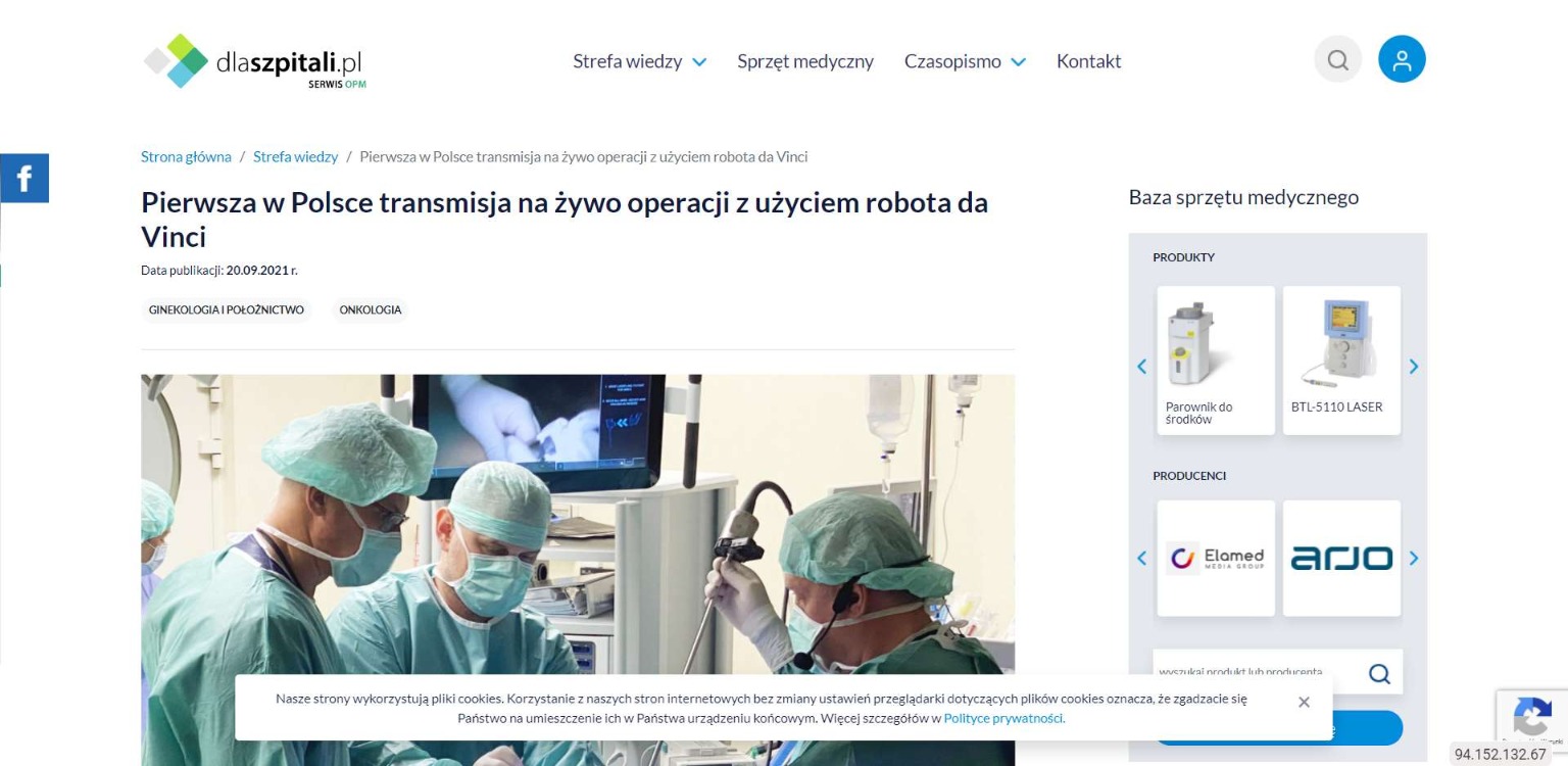 pierwsza w polsce transmisja na zywo operacji z uzyciem robota da vinci