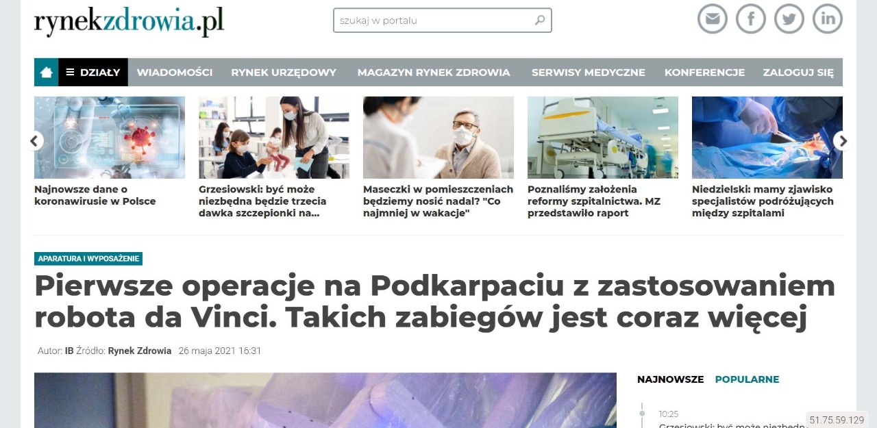 pierwsze operacje na podkarpaciu z zastosowaniem robota da vinci takich zabiegow jest coraz wiecej