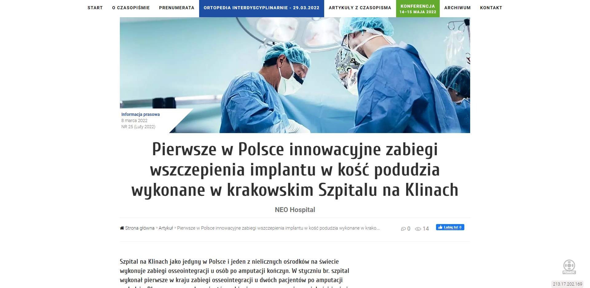 pierwsze w polsce innowacyjne zabiegi wszczepienia implantu w kosc podudzia wykonane w krakowskim szpitalu na klinach