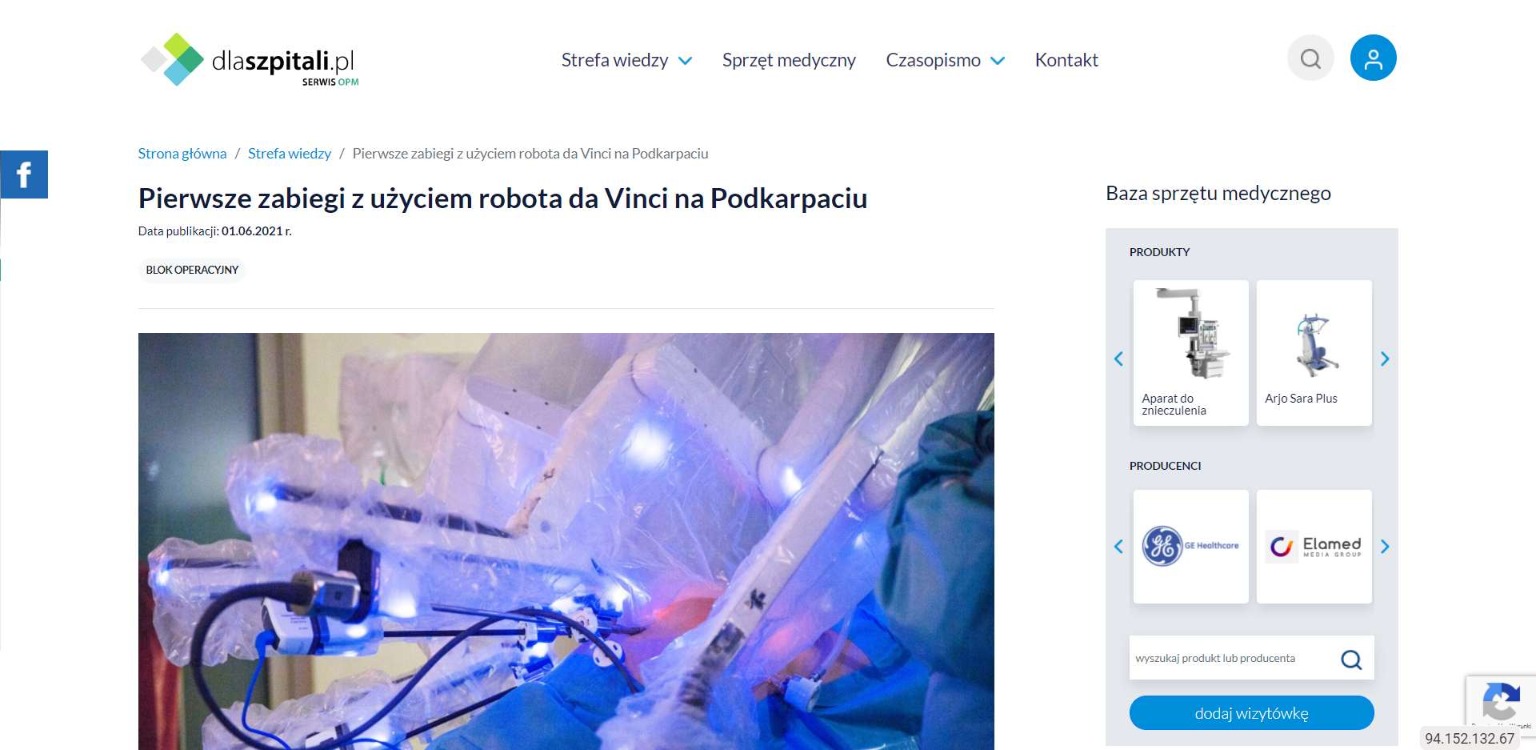pierwsze zabiegi z uzyciem robota da vinci na podkarpaciu