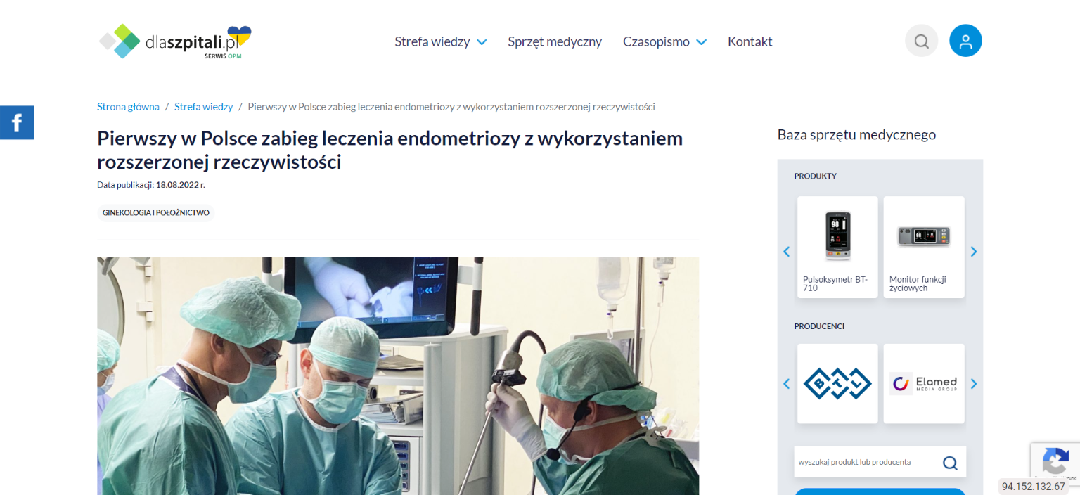 pierwszy w polsce zabieg leczenia endometriozy z wykorzystaniem rozszerzonej rzeczywistosci
