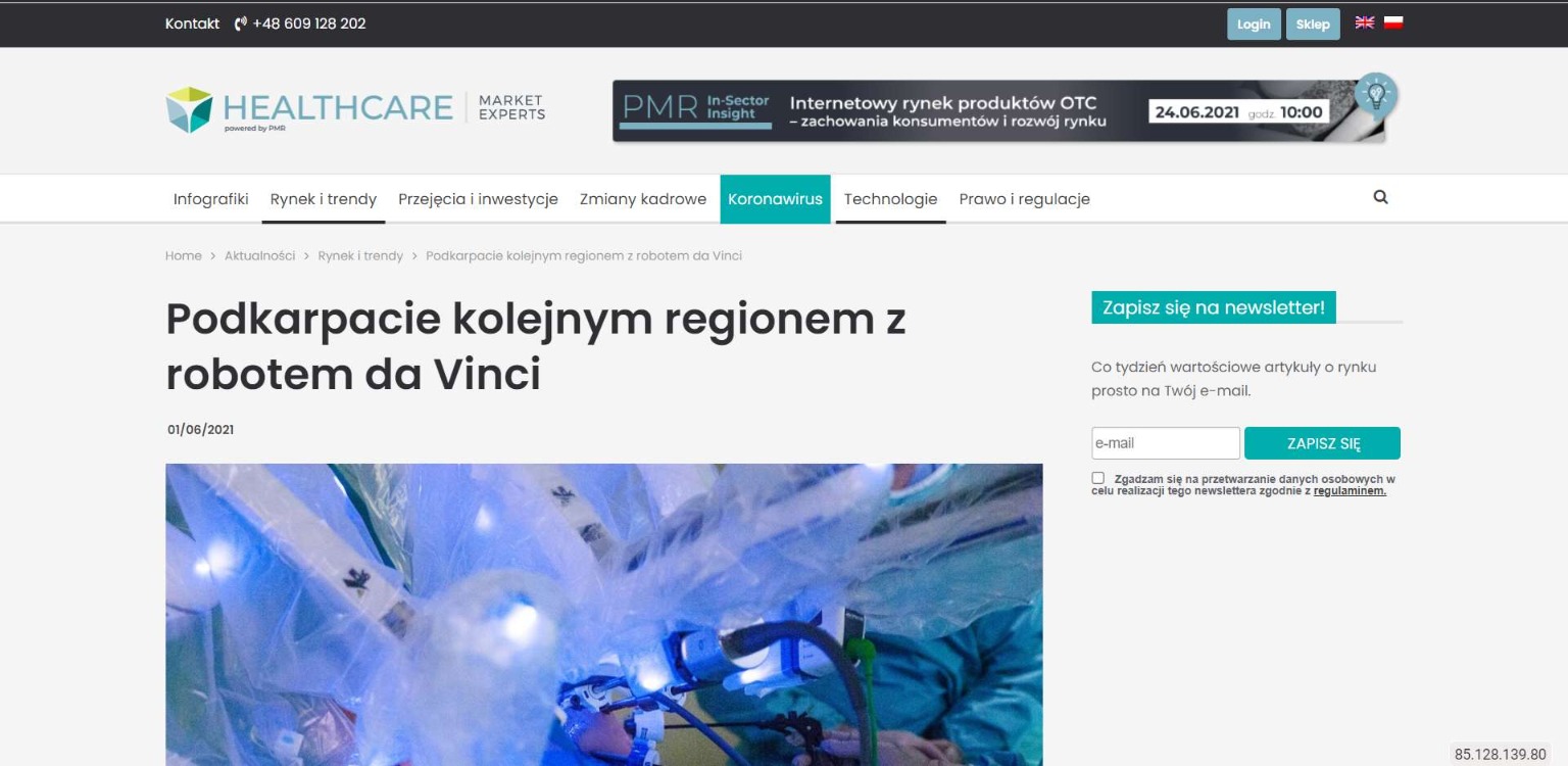 podkarpacie kolejnym regionem z robotem da vinci