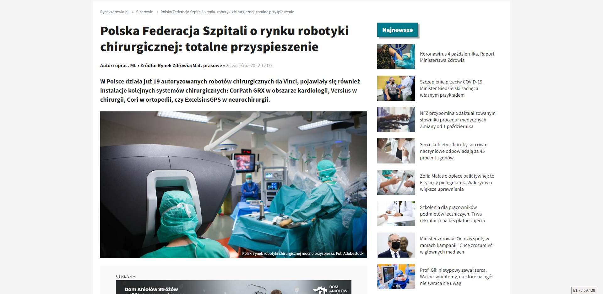 polska federacja szpitali o rynku robotyki chirurgicznej