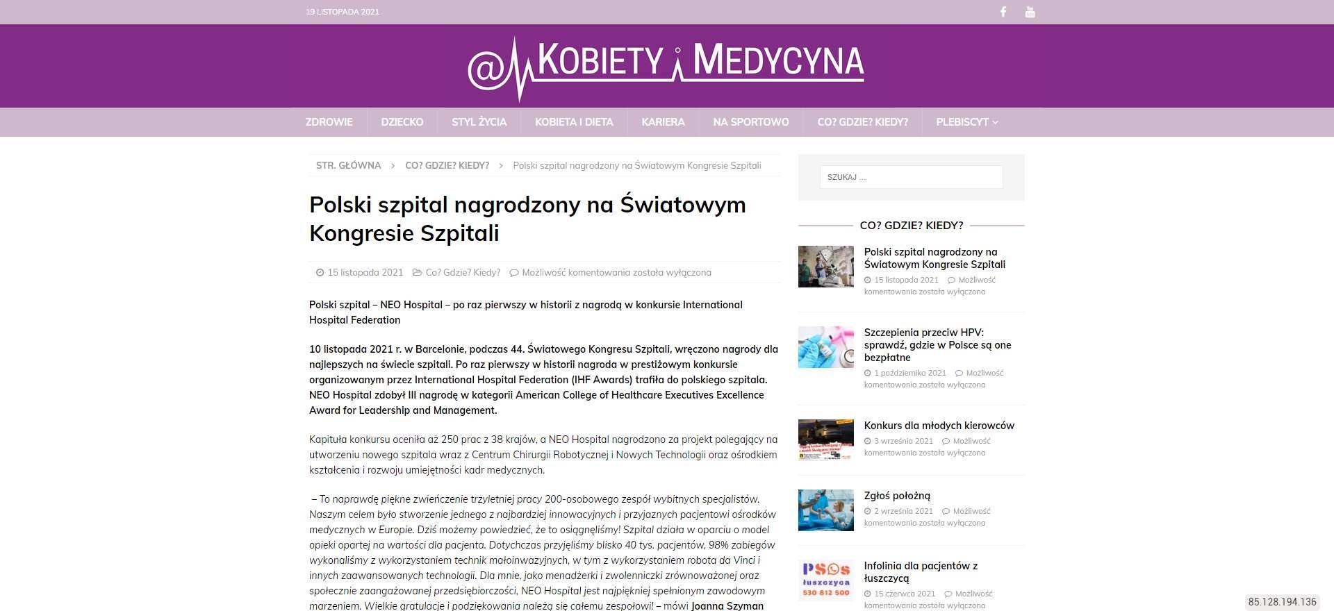 polski szpital nagrodzony na swiatowym kongresie szpitali