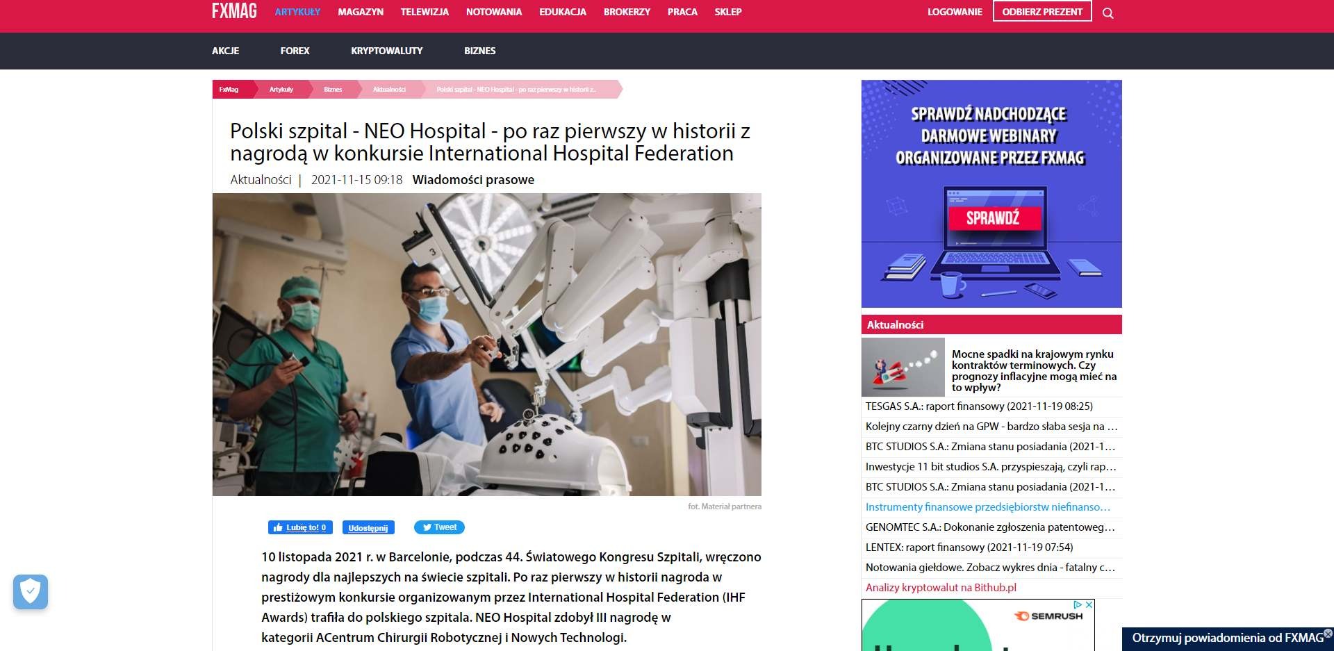polski szpital neo hospital po raz pierwszy w historii z nagroda w konkursie international hospital federation