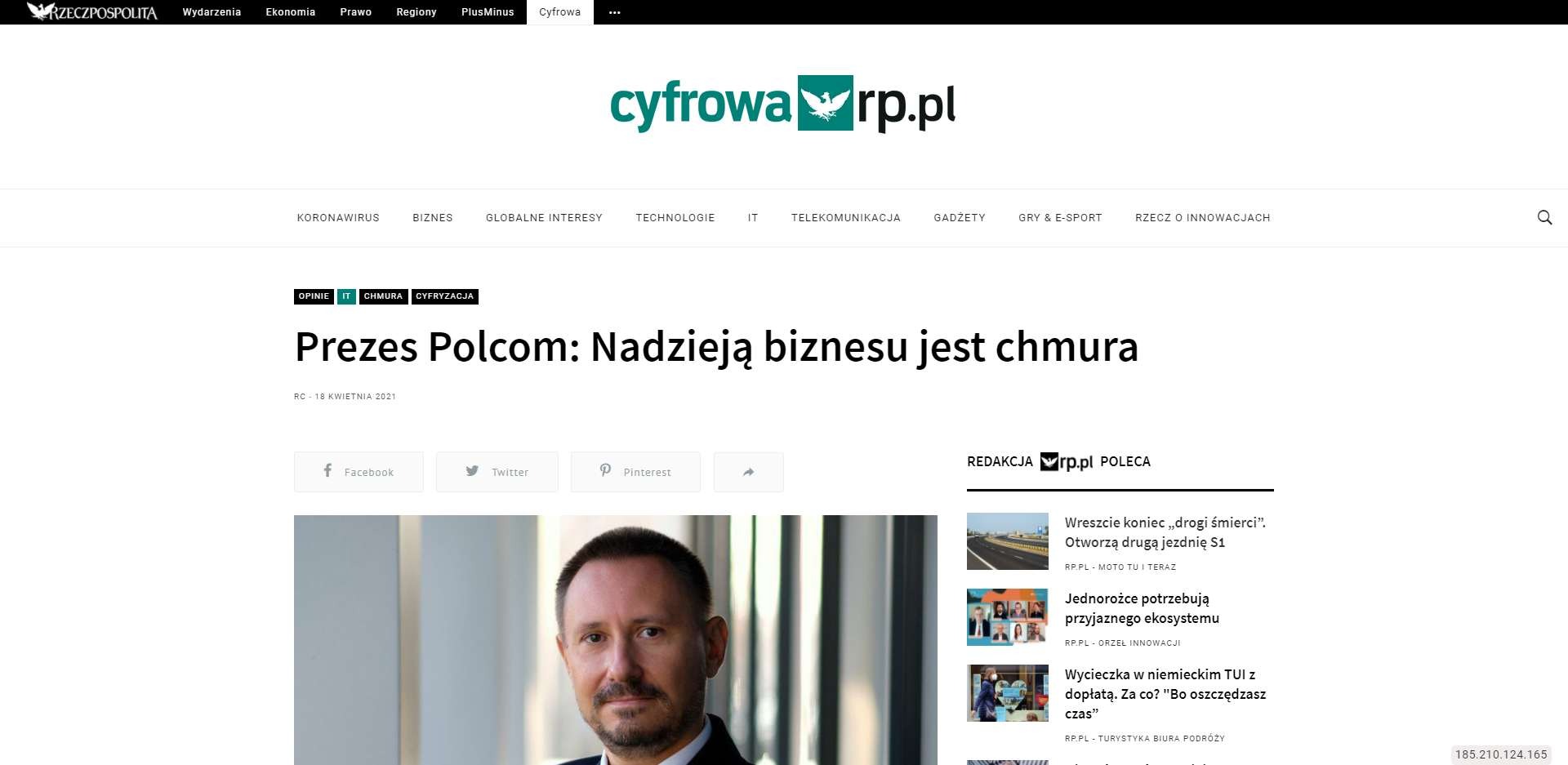 prezes polcom nadzieja biznesu jest chmura