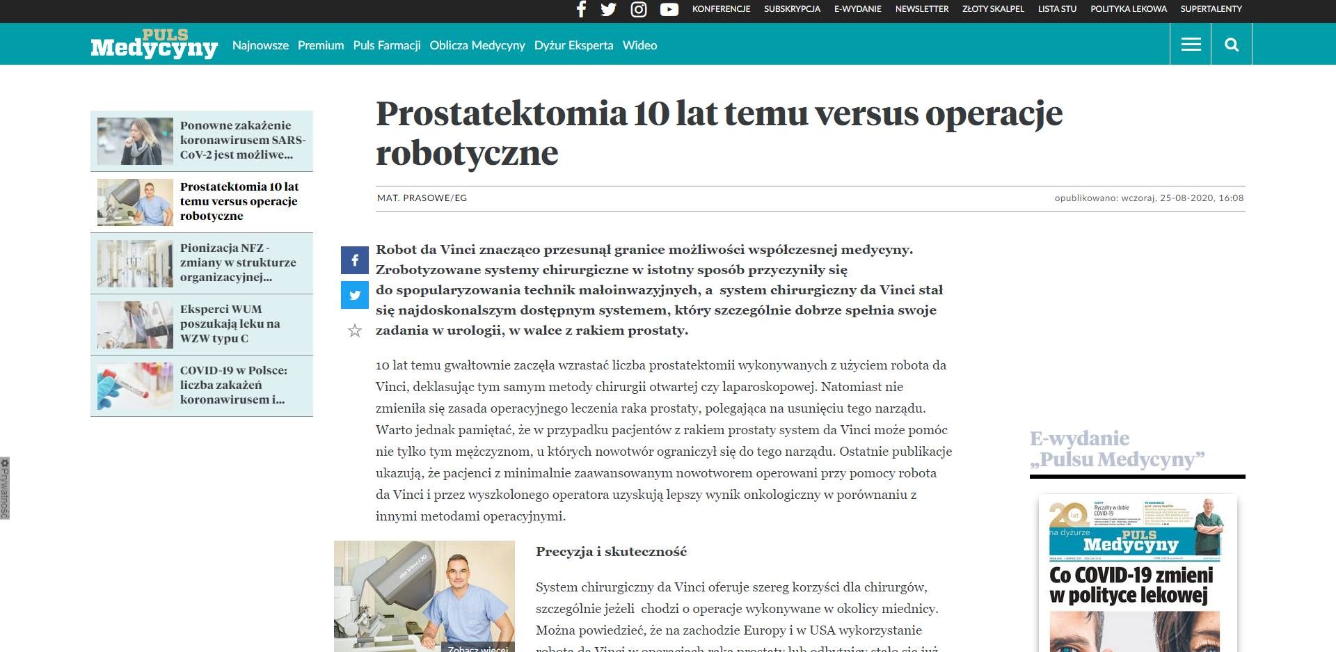 prostatektomia lat temu versus operacje robotyczne