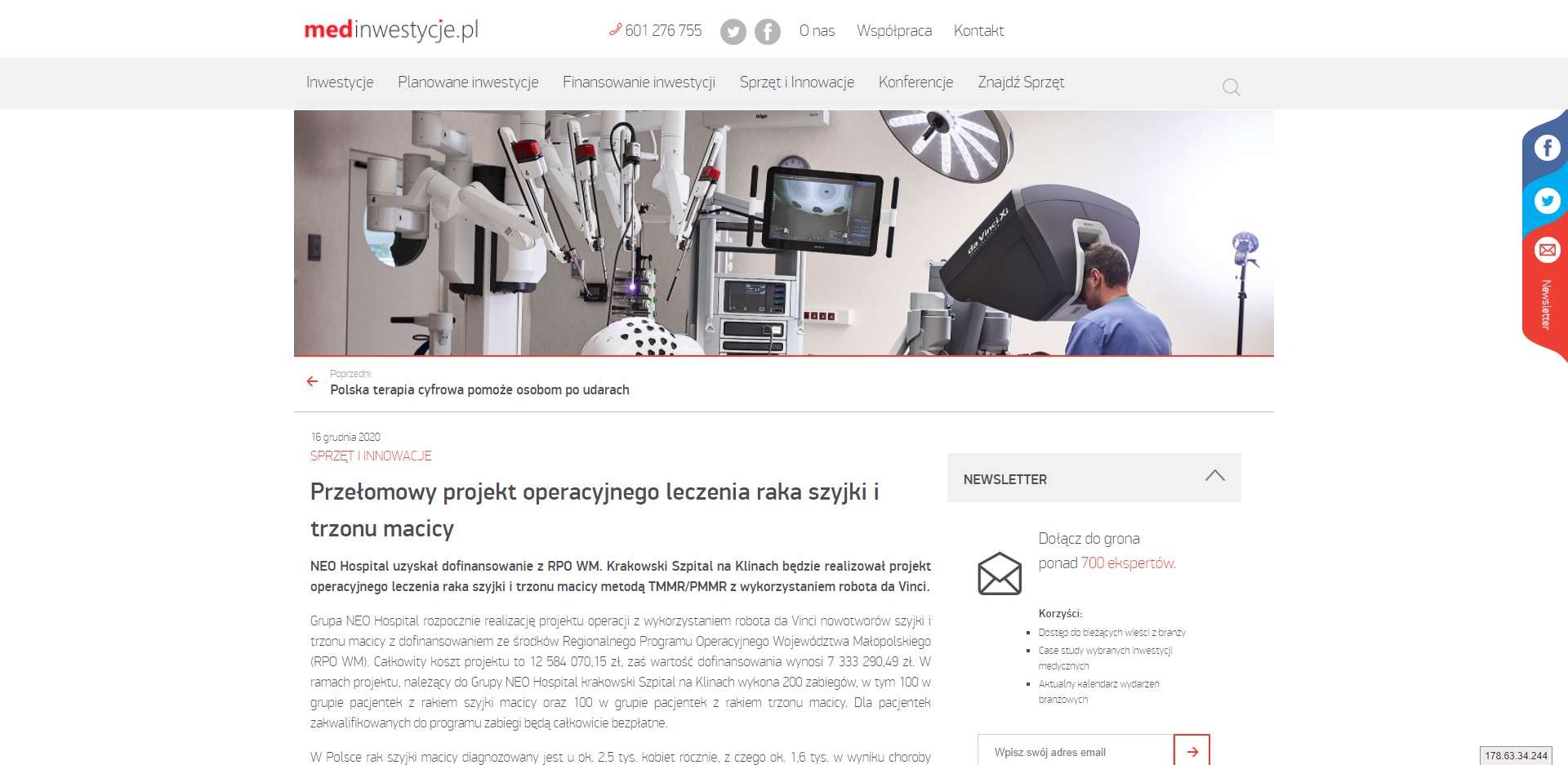 przelomowy projekt operacyjnego leczenia raka szyjki i trzonu macicy